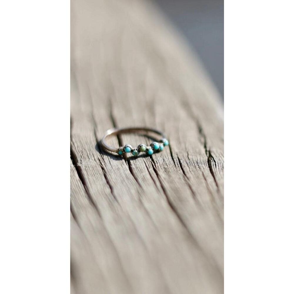 Vintage Sterling Silver Multi-Stone Turquoise Band Ring | 5.5 | 925 Stacking